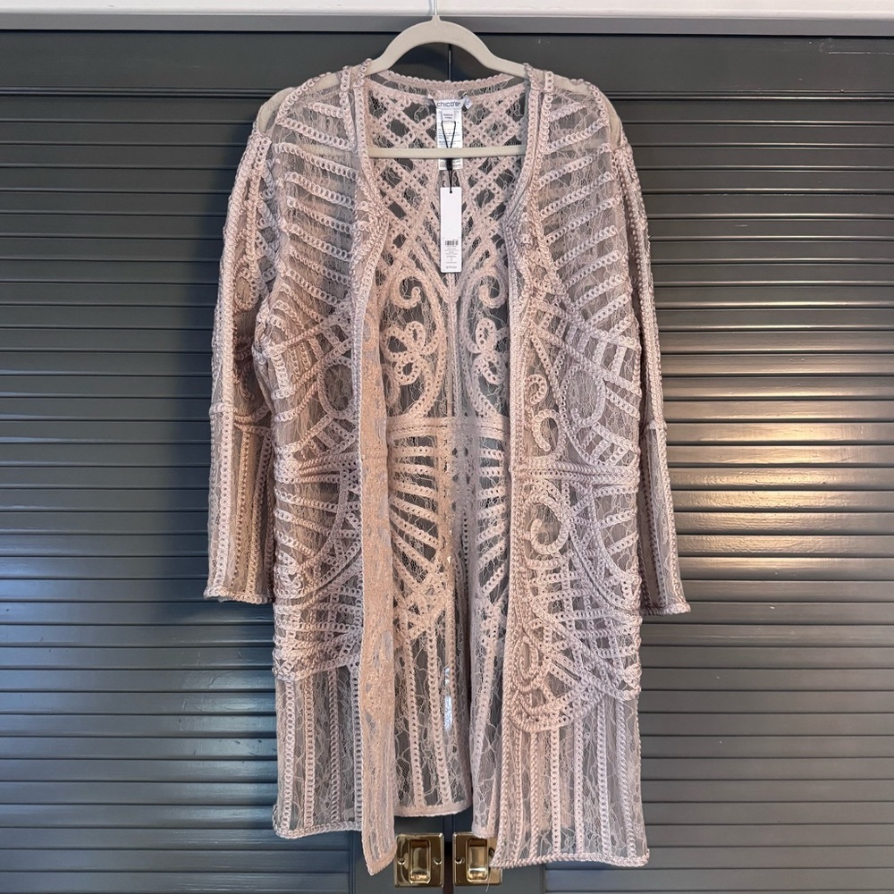 Chico’s Taupe Lace Cardigan